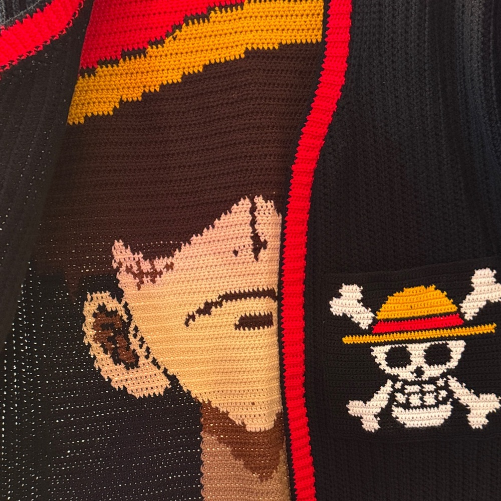 Luffy cardigan Black and Red Graphic crochet 🧶 size XL - Picture 5 of 11